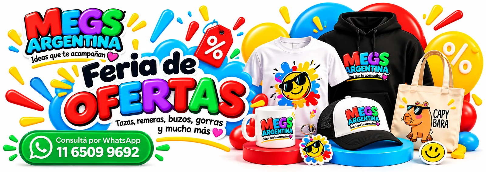 Feria de ofertas de Megs Argentina: tazas, remeras, buzos, gorras y mucho más